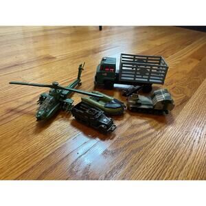 Set of 5‎ vintage die cast and plastic Army vehicles helicopter tank truck boat